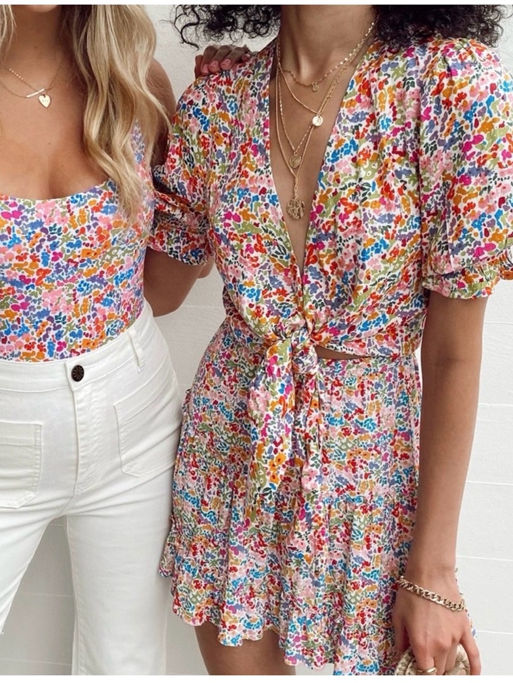 Show Me Your MuMu Bright Floral Ruffle Mini Skirt - Pink, Orange, Blue